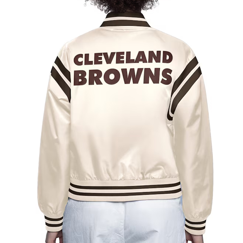 Cleveland Browns Cream Full Count Satin Jacket - Image 2