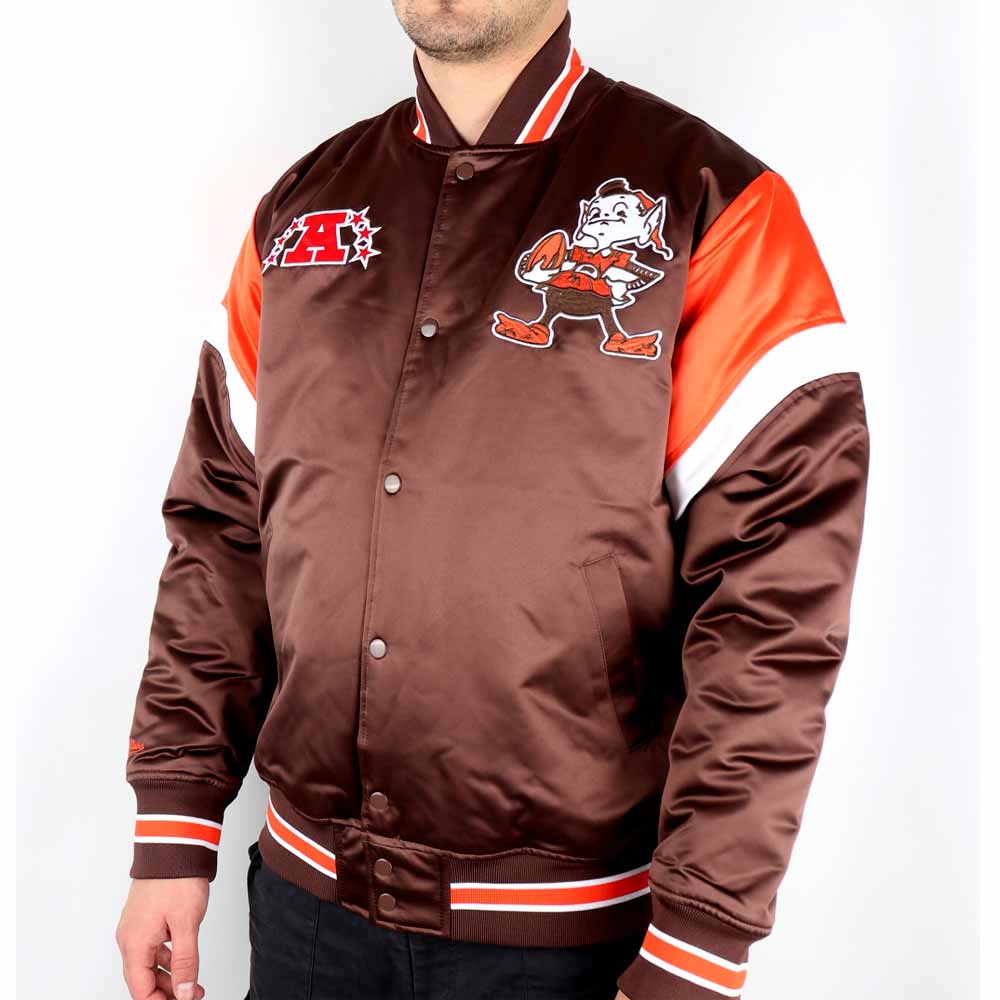 Cleveland Browns Heavyweight Brown Satin Jacket - Image 3