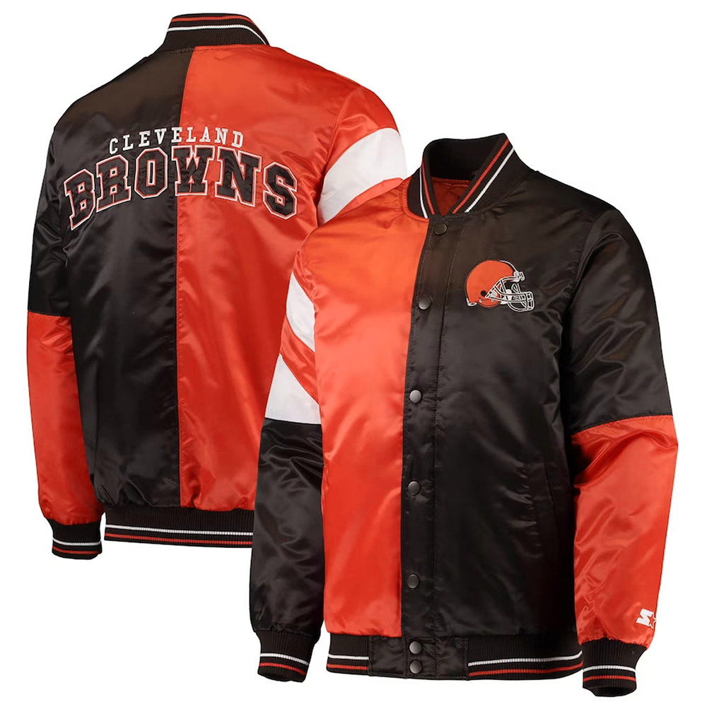 Cleveland Browns Leader Varsity Brown/Orange Satin Jacket - Image 3