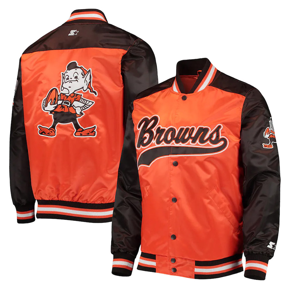 Cleveland Browns The Tradition II Brown and Orange Satin Jacket - Image 3