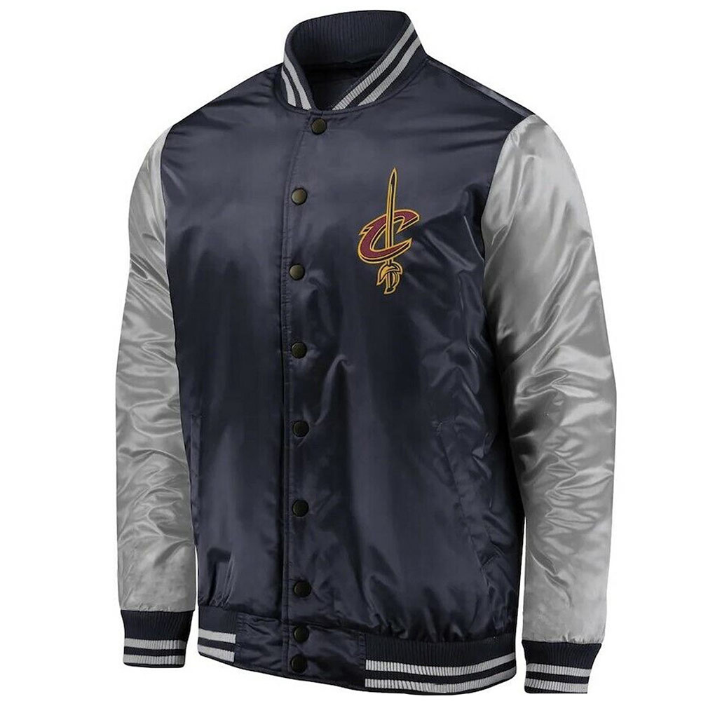 Cleveland Cavaliers Navy and Silver Varsity Satin Jacket