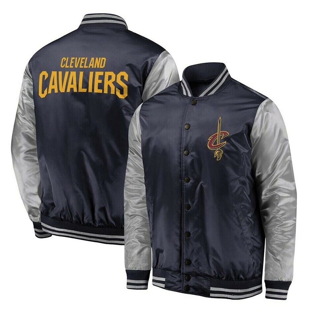 Cleveland Cavaliers Navy and Silver Varsity Satin Jacket - Image 3