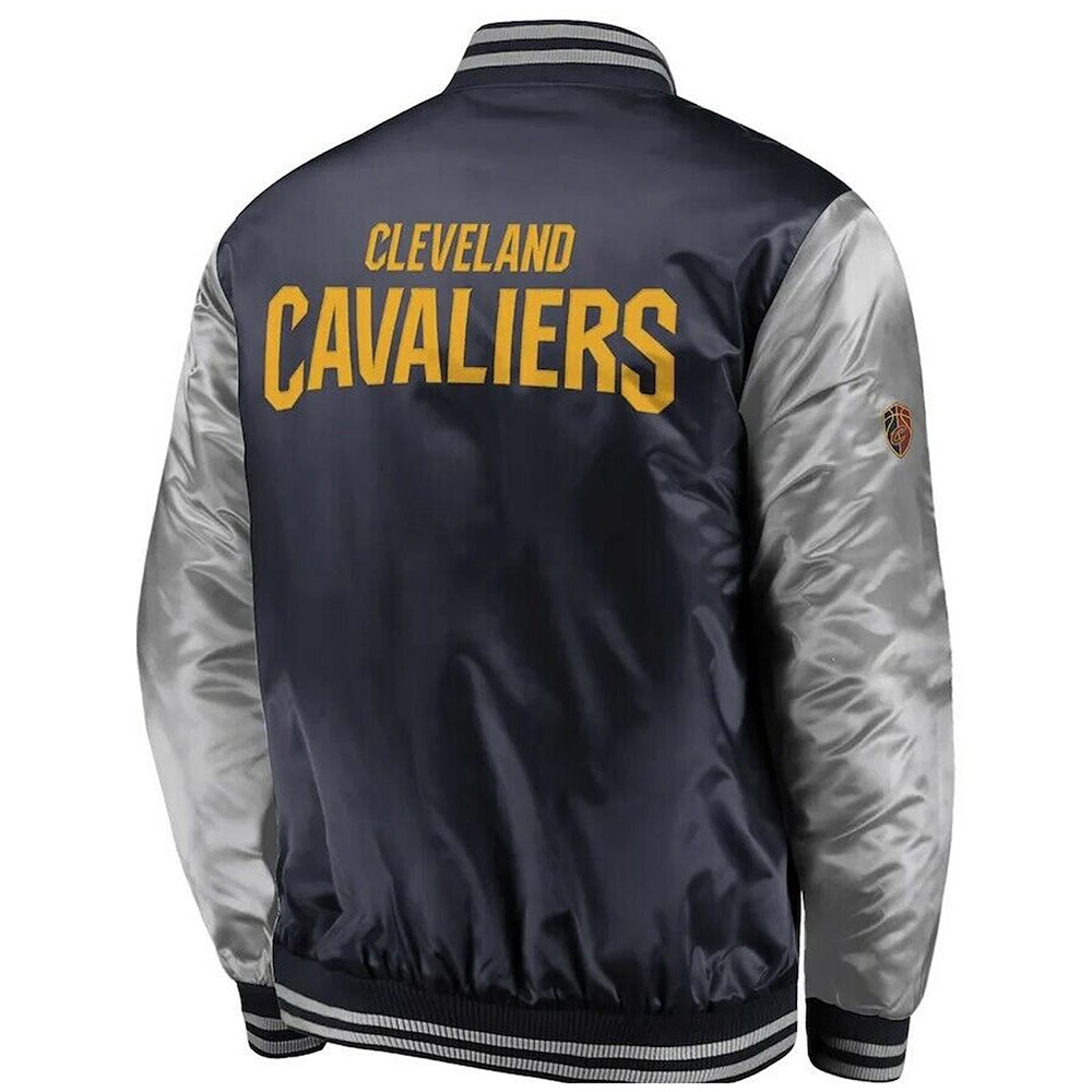 Cleveland Cavaliers Navy and Silver Varsity Satin Jacket - Image 2