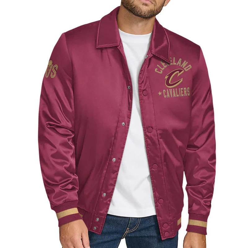 Cleveland Cavaliers Stitch Applique Wine Satin Jacket