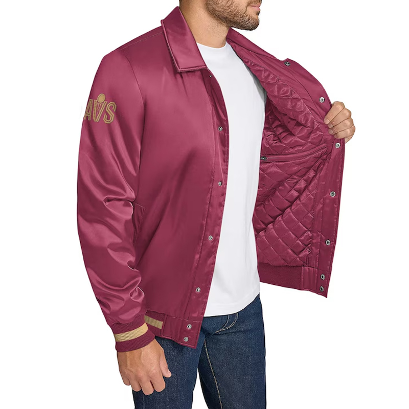 Cleveland Cavaliers Stitch Applique Wine Satin Jacket - Image 3