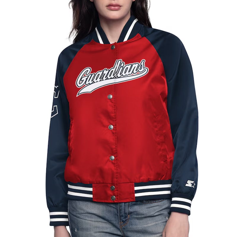 Red/Navy Cleveland Guardians Home Run Varsity Satin Jacket