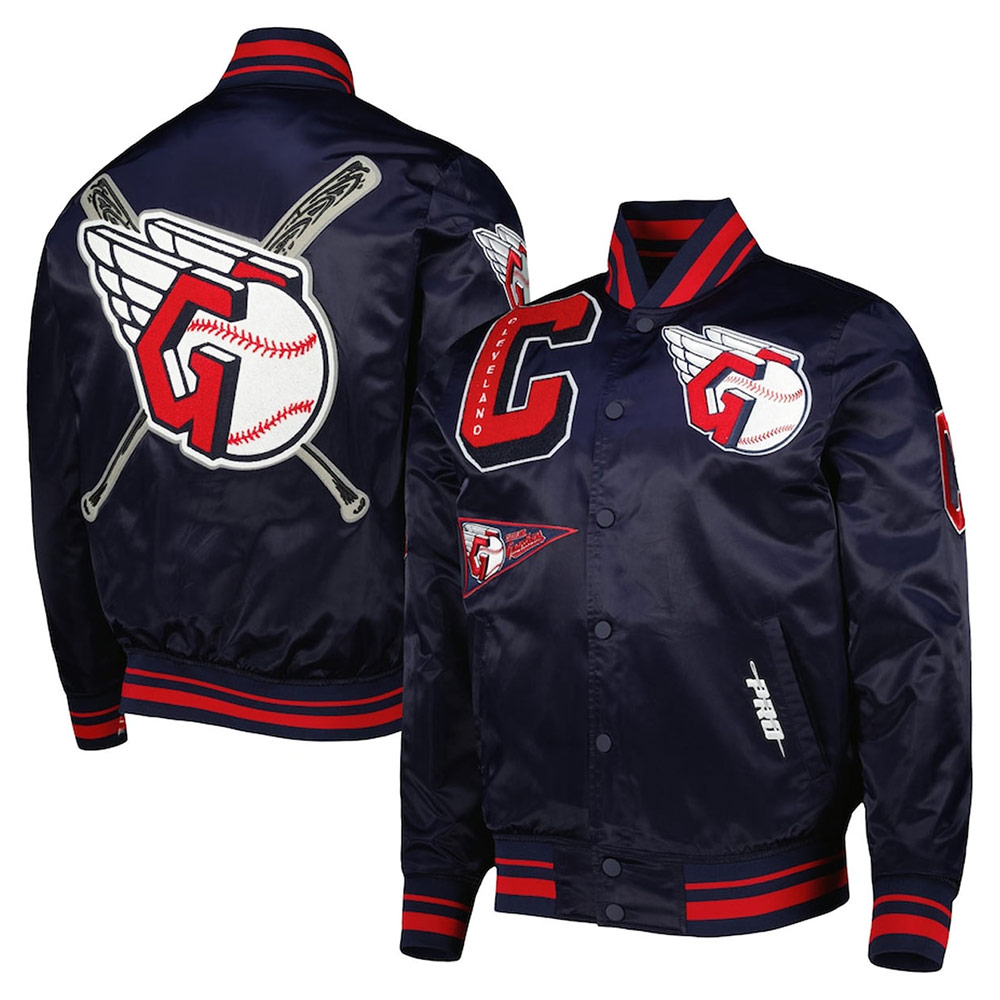 Cleveland Guardians Mash Up Satin Navy Jacket - Image 3