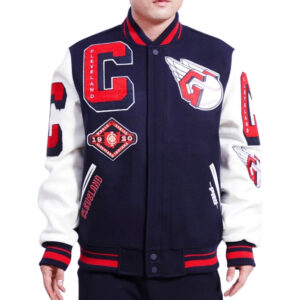 Cleveland Guardians Mash Up Logo Varsity Navy Jacket