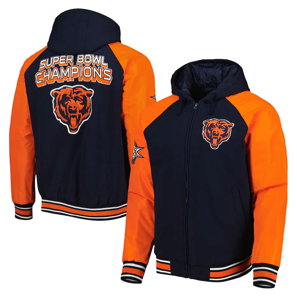 Chicago Bears Defender College Navy Hoodie Varsity Jacket - Image 3