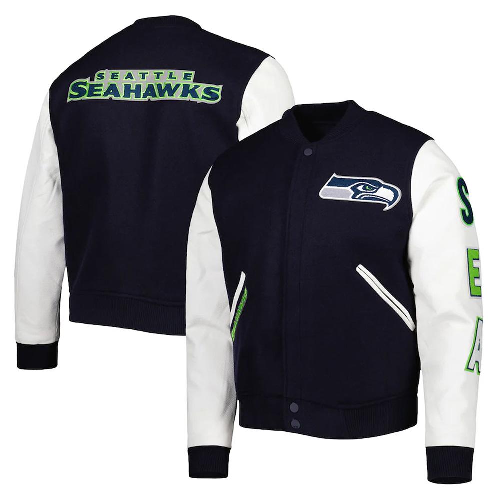 Varsity Navy/White College Seattle Seahawks Jacket - Image 3