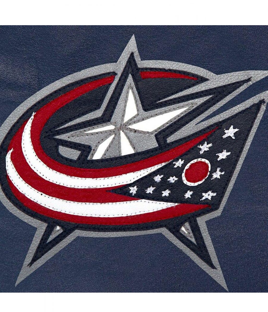 Columbus Blue Jackets Navy Blue Bomber Leather Jacket - Image 3