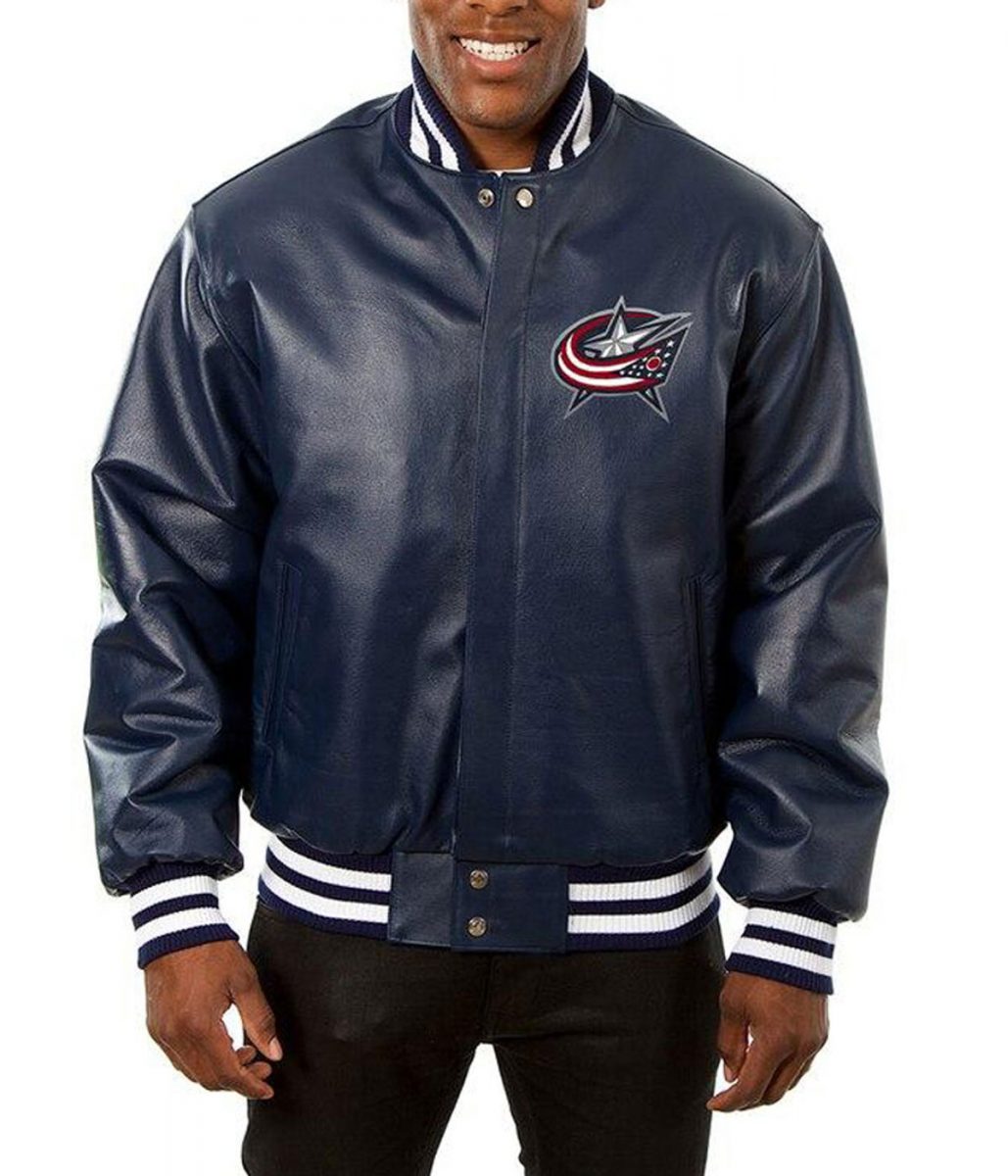 Columbus Blue Jackets Navy Blue Bomber Leather Jacket
