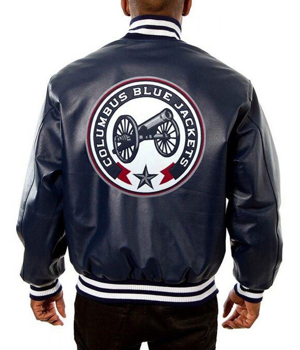 Columbus Blue Jackets Navy Blue Bomber Leather Jacket - Image 2