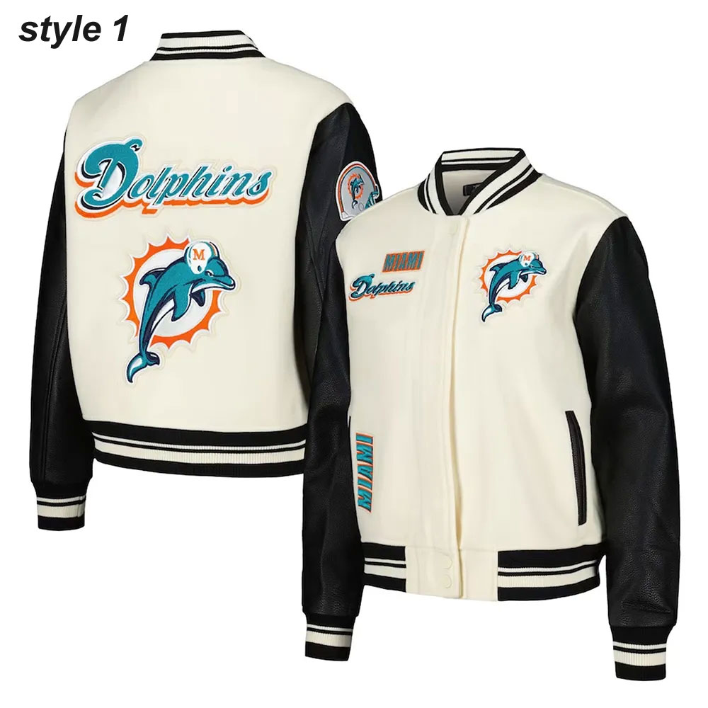 Cream Miami Dolphins Retro Classic Varsity Jacket - Image 7