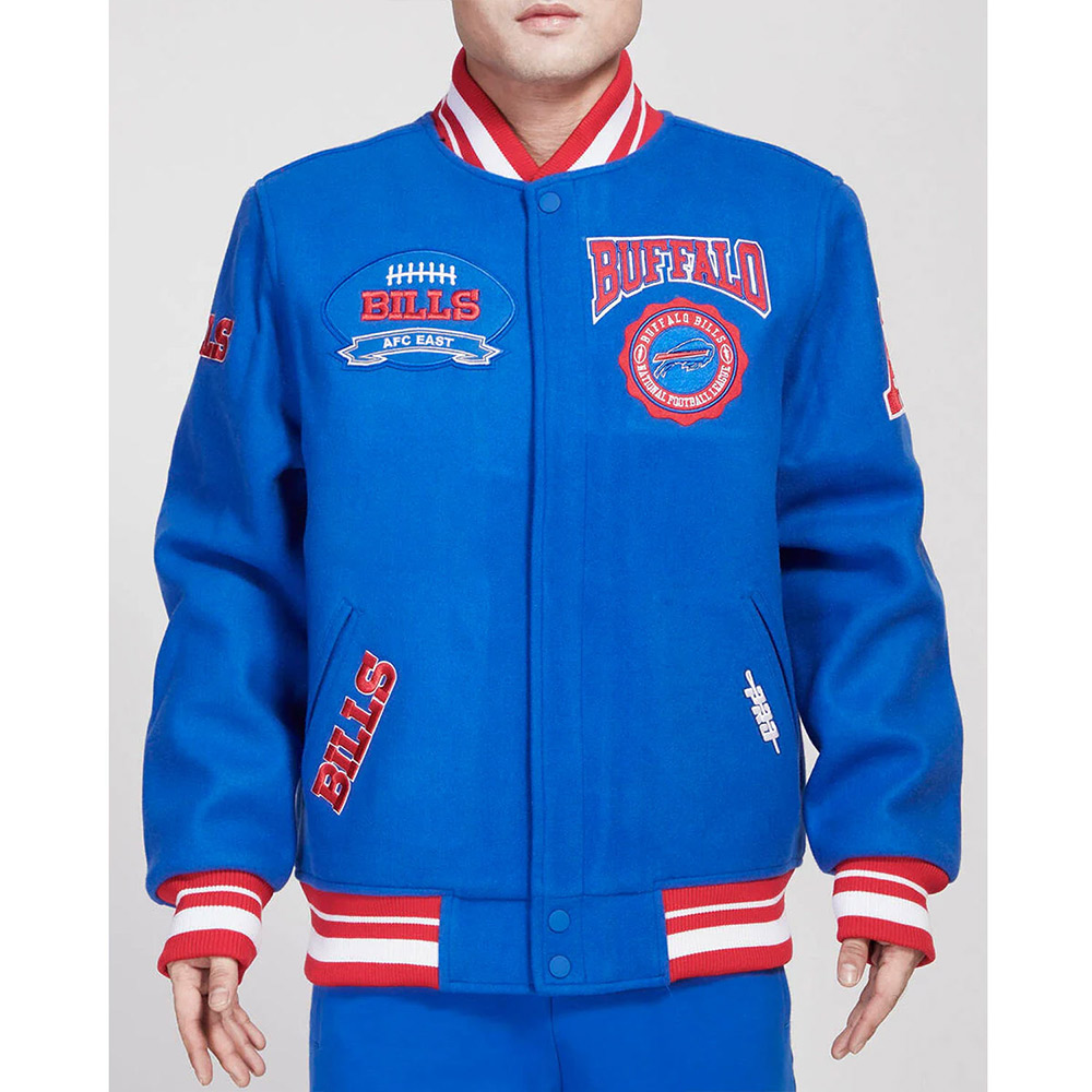 Buffalo Bills Crest Emblem Royal Varsity Wool Jacket