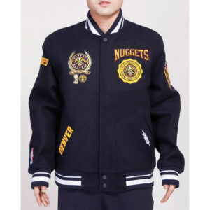 Denver Nuggets Crest Emblem Navy Varsity Wool Jacket