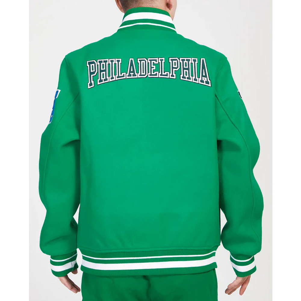 Philadelphia Eagles Crest Emblem Kelly Green Varsity Wool Jacket - Image 2