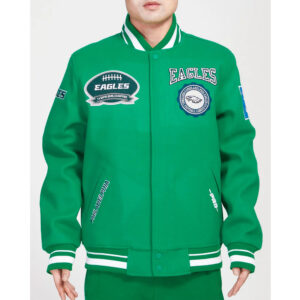 Philadelphia Eagles Crest Emblem Kelly Green Varsity Wool Jacket
