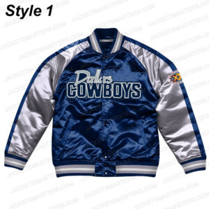 Navy Blue/Silver Dallas Cowboys Varsity Satin Jacket