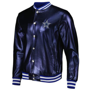 Dallas Cowboys Metallic Navy Leather Jacket