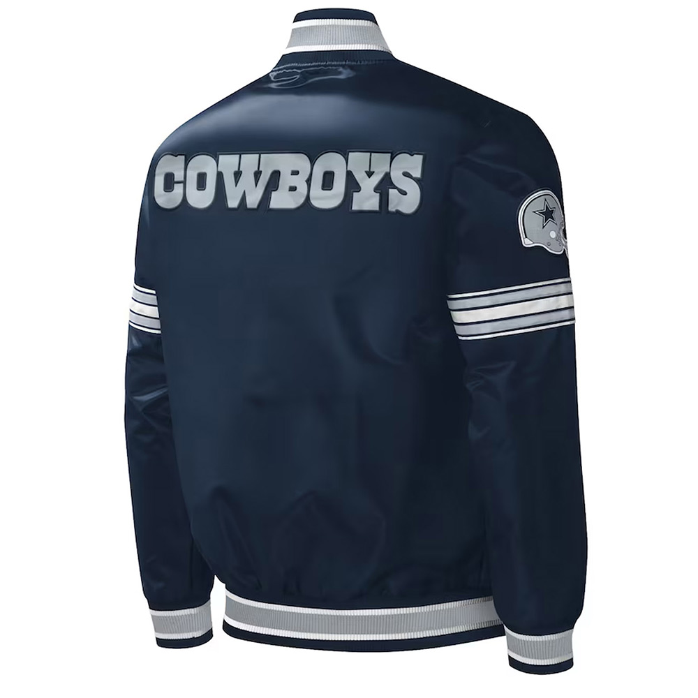 Starter Midfield Dallas Cowboys Navy Full-Snap Varsity Satin Jacket - Image 2