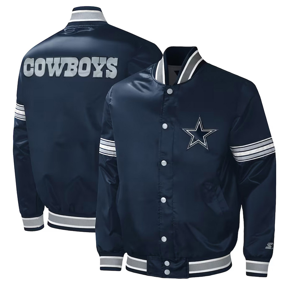 Starter Midfield Dallas Cowboys Navy Full-Snap Varsity Satin Jacket - Image 3