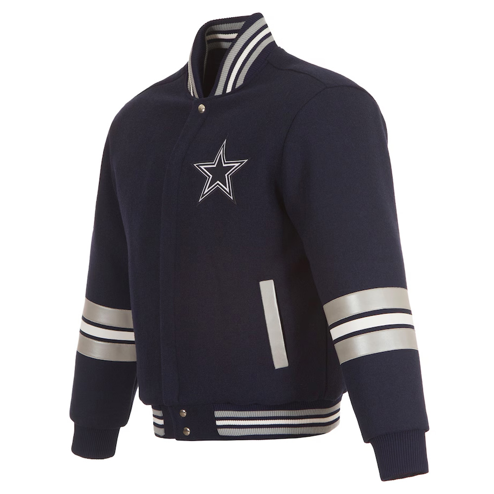 Dallas Cowboys Striped Navy Varsity Wool Jacket