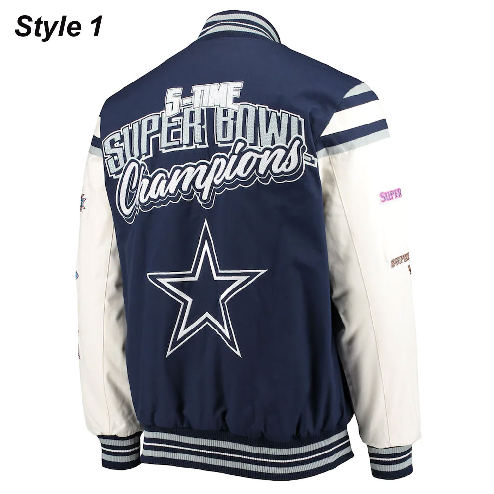Super Bowl 5x Champions Dallas Cowboys Navy/White Varsity Jacket - Image 4
