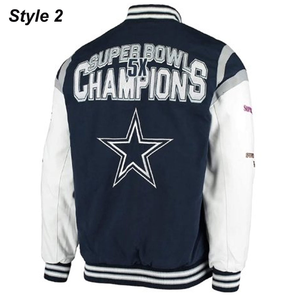 Super Bowl 5x Champions Dallas Cowboys Navy/White Varsity Jacket - Image 5