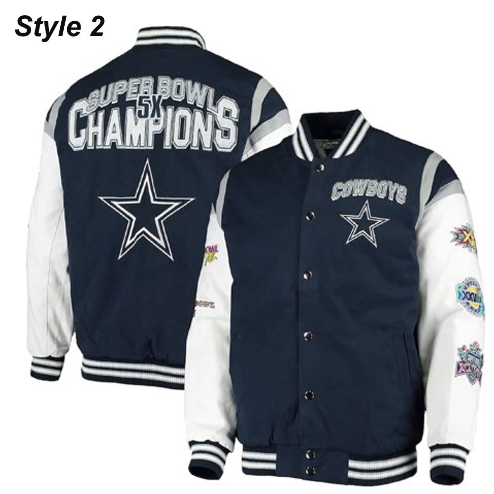 Super Bowl 5x Champions Dallas Cowboys Navy/White Varsity Jacket - Image 8