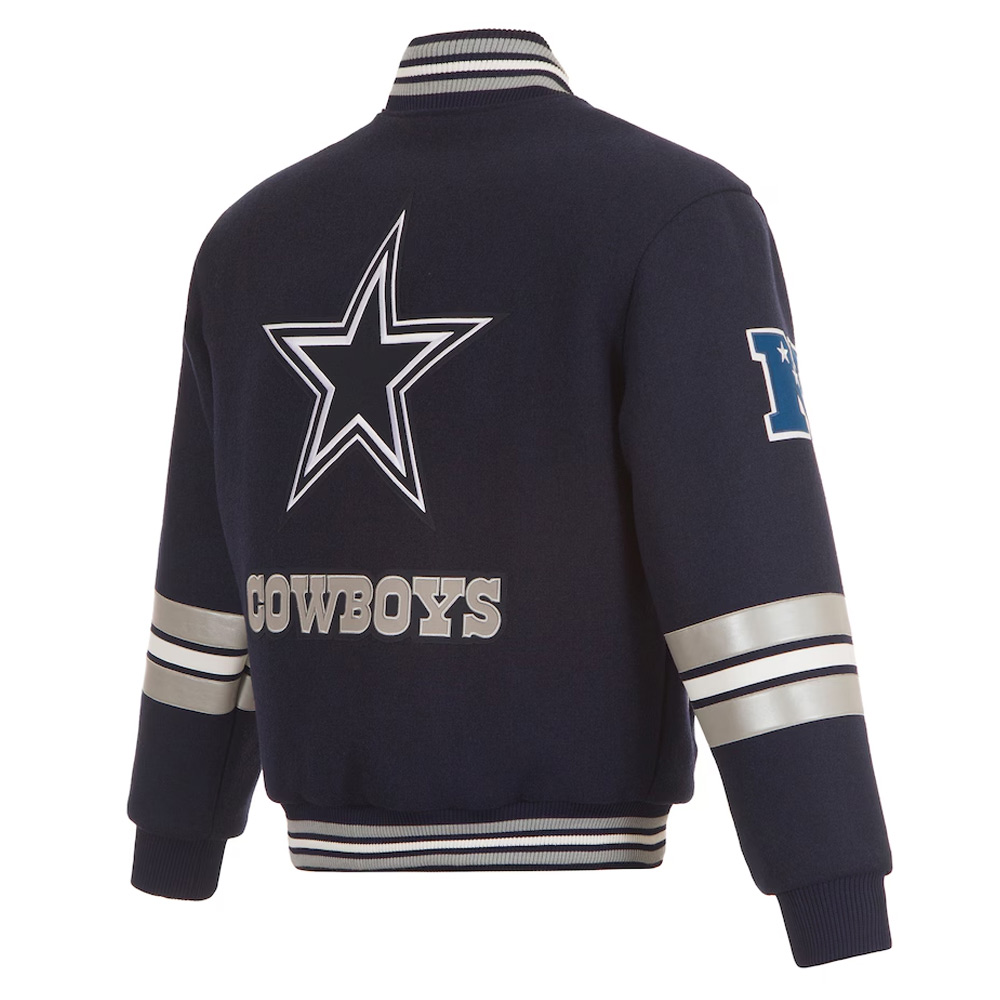 Dallas Cowboys Striped Navy Varsity Wool Jacket - Image 2