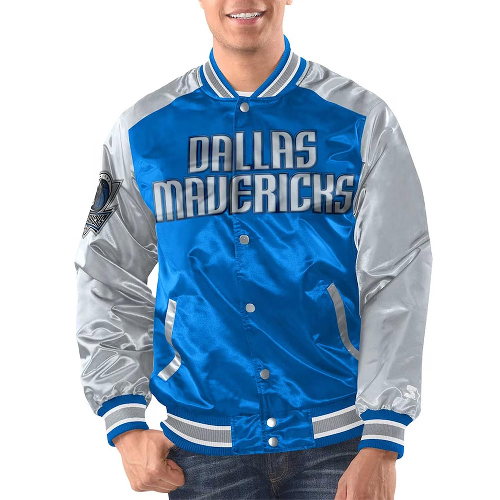 Blue/Silver Dallas Mavericks Renegade Varsity Satin Jacket
