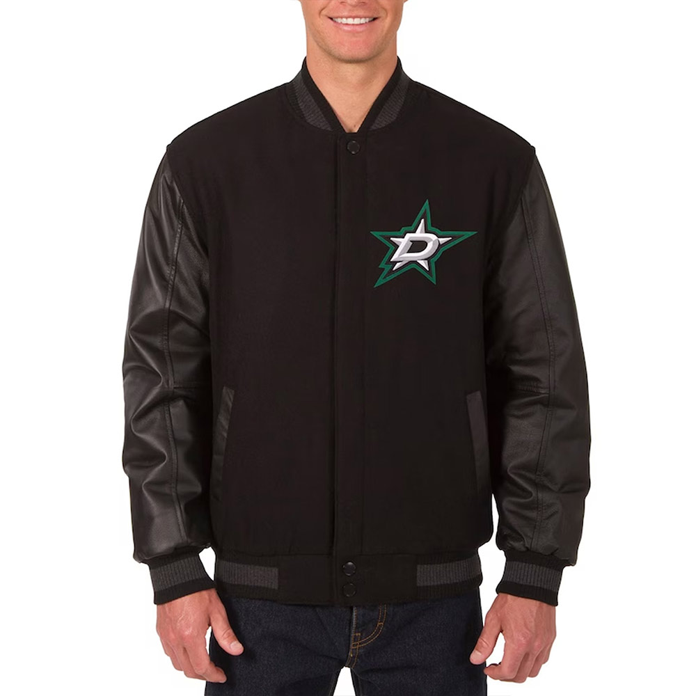 Dallas Stars Wool/Leather Black Varsity Full-Snap Jacket
