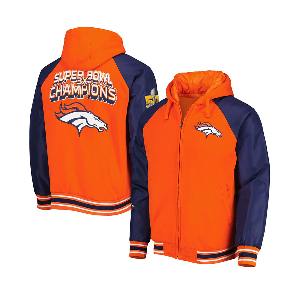 Denver Broncos 3X Champions Defender Hoodie Varsity Jacket - Image 3