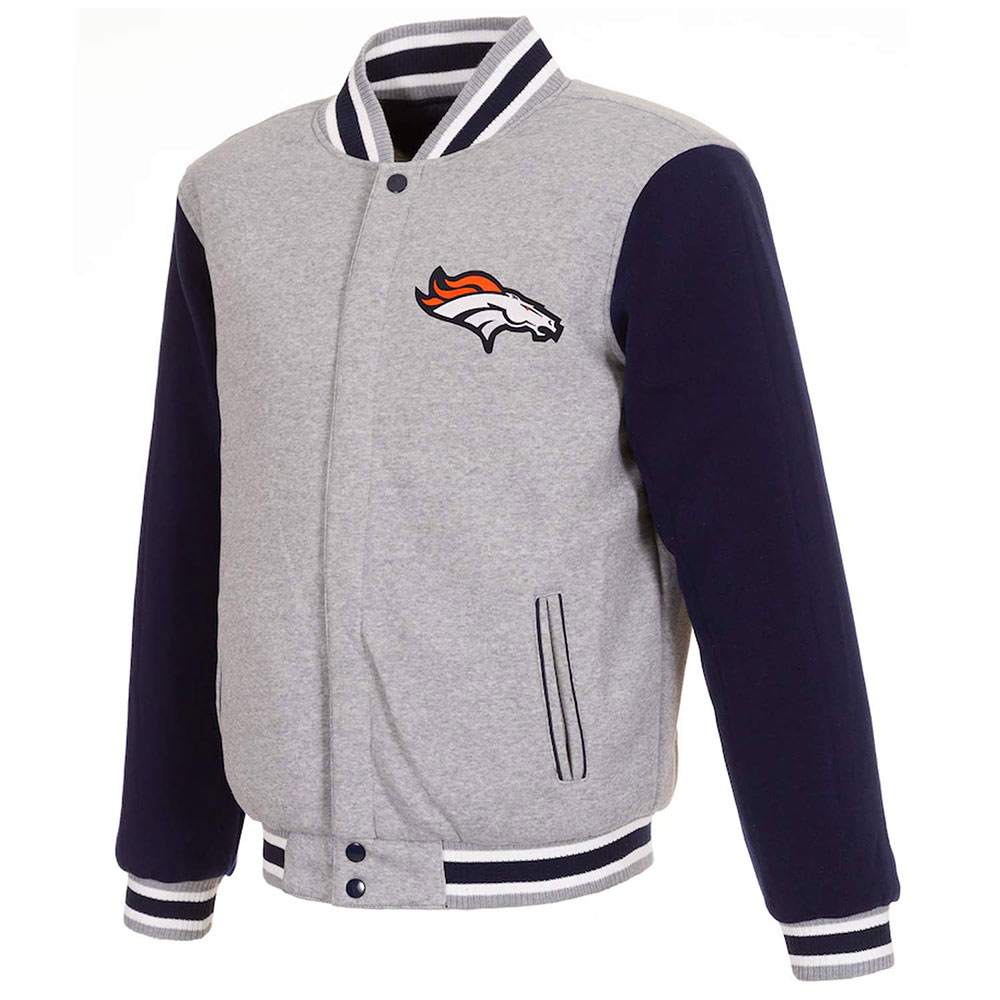 Denver Broncos Varsity Gray and Navy Blue Jacket
