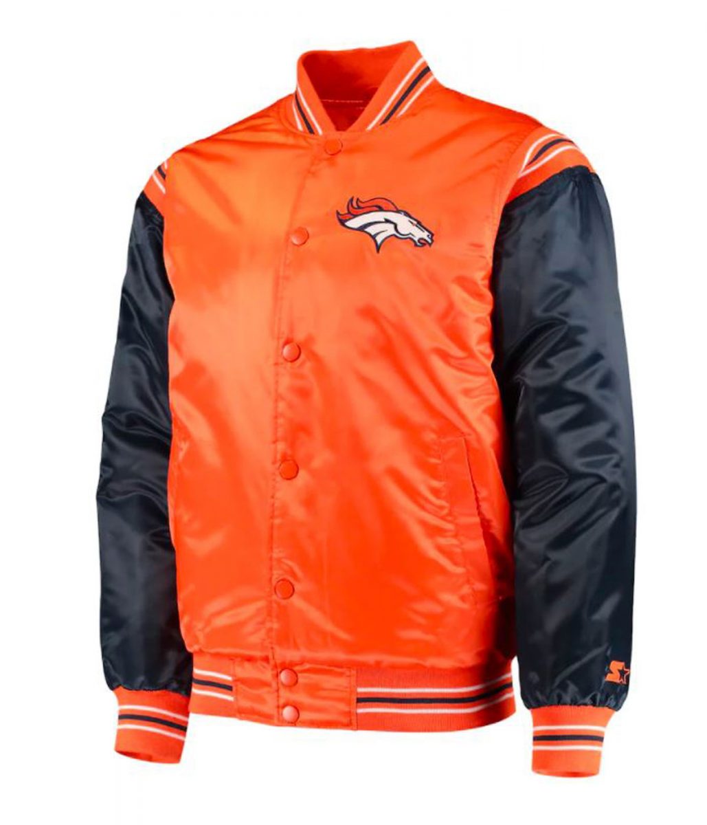 Denver Broncos Blue and Orange Varsity Satin Jacket