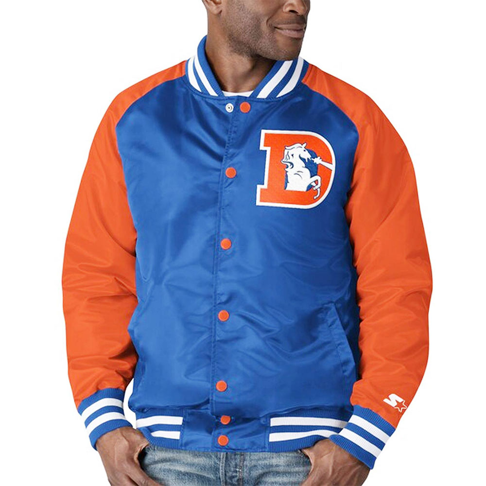 Denver Broncos Lead-Off Orange and Royal Blue Varsity Satin Jacket - Image 4