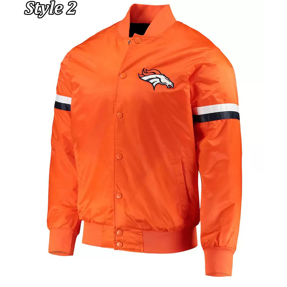 Denver Broncos Retro Bomber Orange Satin Jacket - Image 2