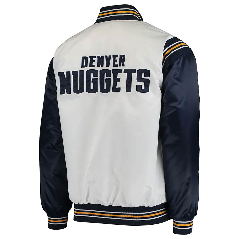 Denver Broncos Renegade White/Navy Varsity Satin Jacket - Image 2