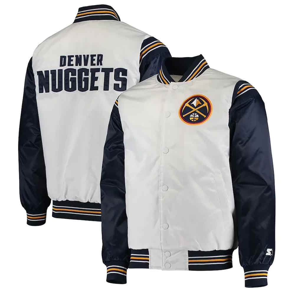 Denver Broncos Renegade White/Navy Varsity Satin Jacket - Image 3