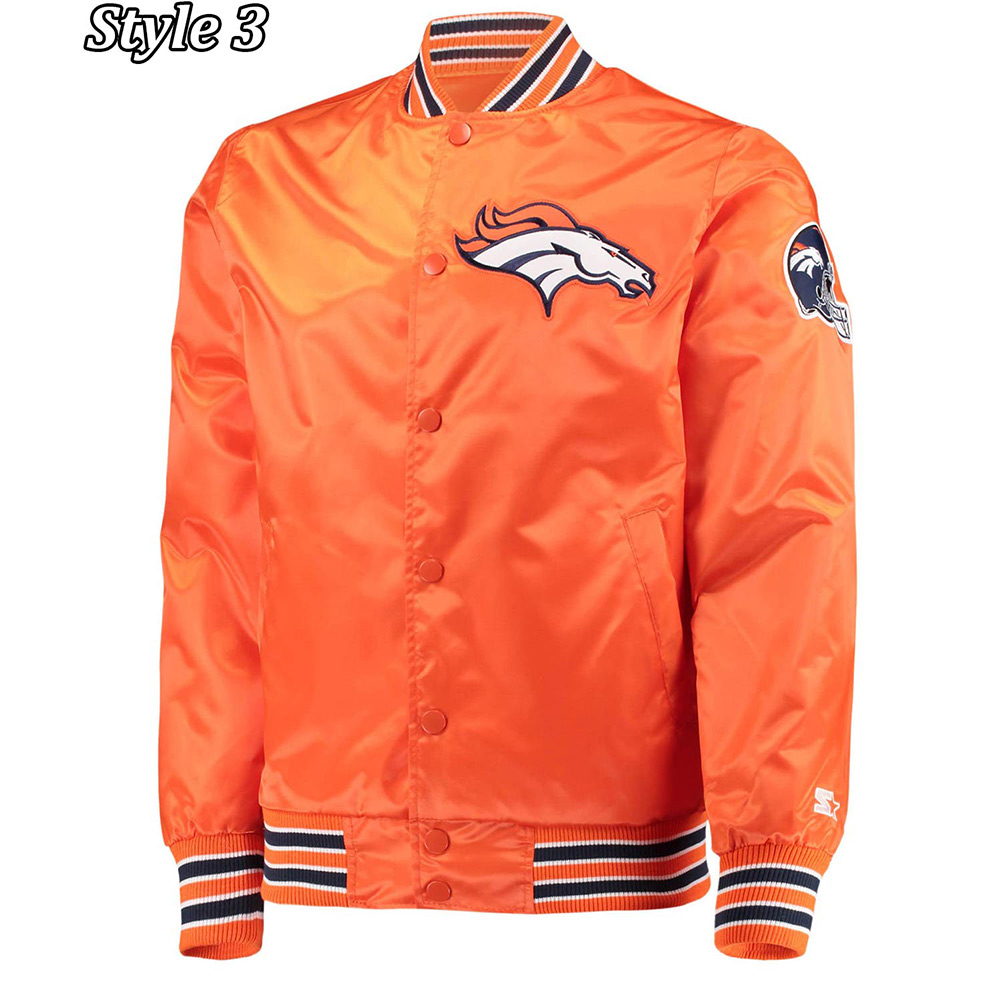 Denver Broncos Retro Bomber Orange Satin Jacket - Image 3