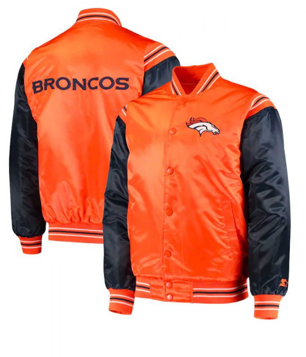 Denver Broncos Blue and Orange Varsity Satin Jacket - Image 3