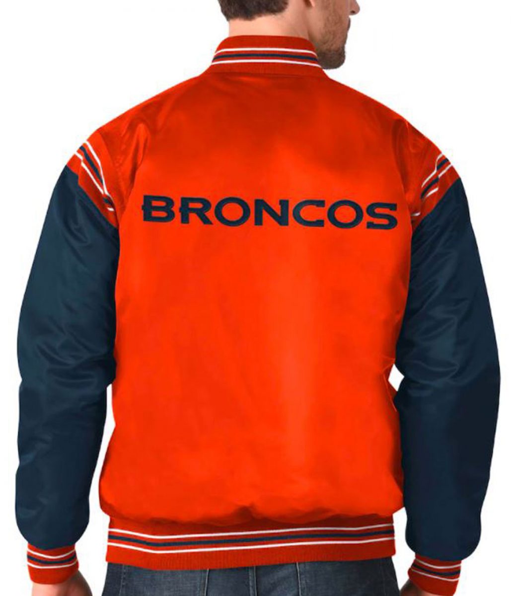 Denver Broncos Blue and Orange Varsity Satin Jacket - Image 4