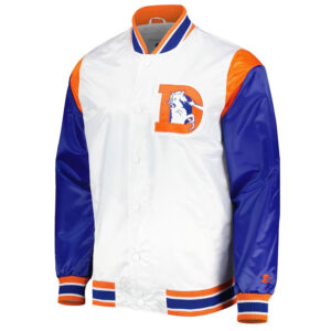Throwback Warm Up Pitch Denver Broncos White Satin Jacket