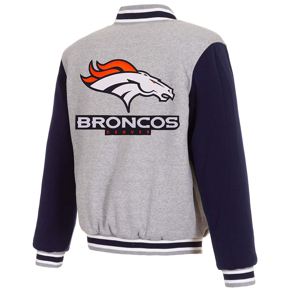 Denver Broncos Varsity Gray and Navy Blue Jacket - Image 2