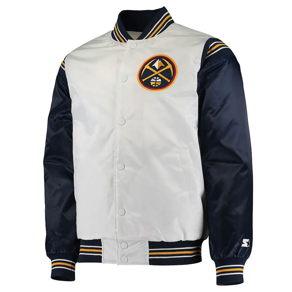 Denver Broncos Renegade White/Navy Varsity Satin Jacket