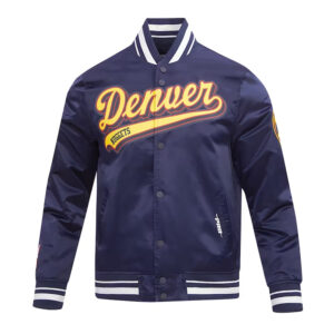 Denver Nuggets Script Tail Navy Satin Jacket