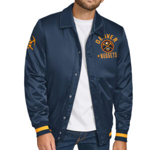 Denver Nuggets Stitch Applique Navy Satin Jacket