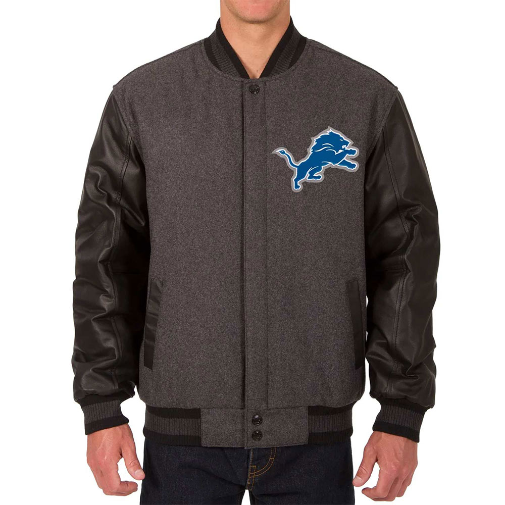 Detroit Lions Varsity Black and Charcoal Jacket