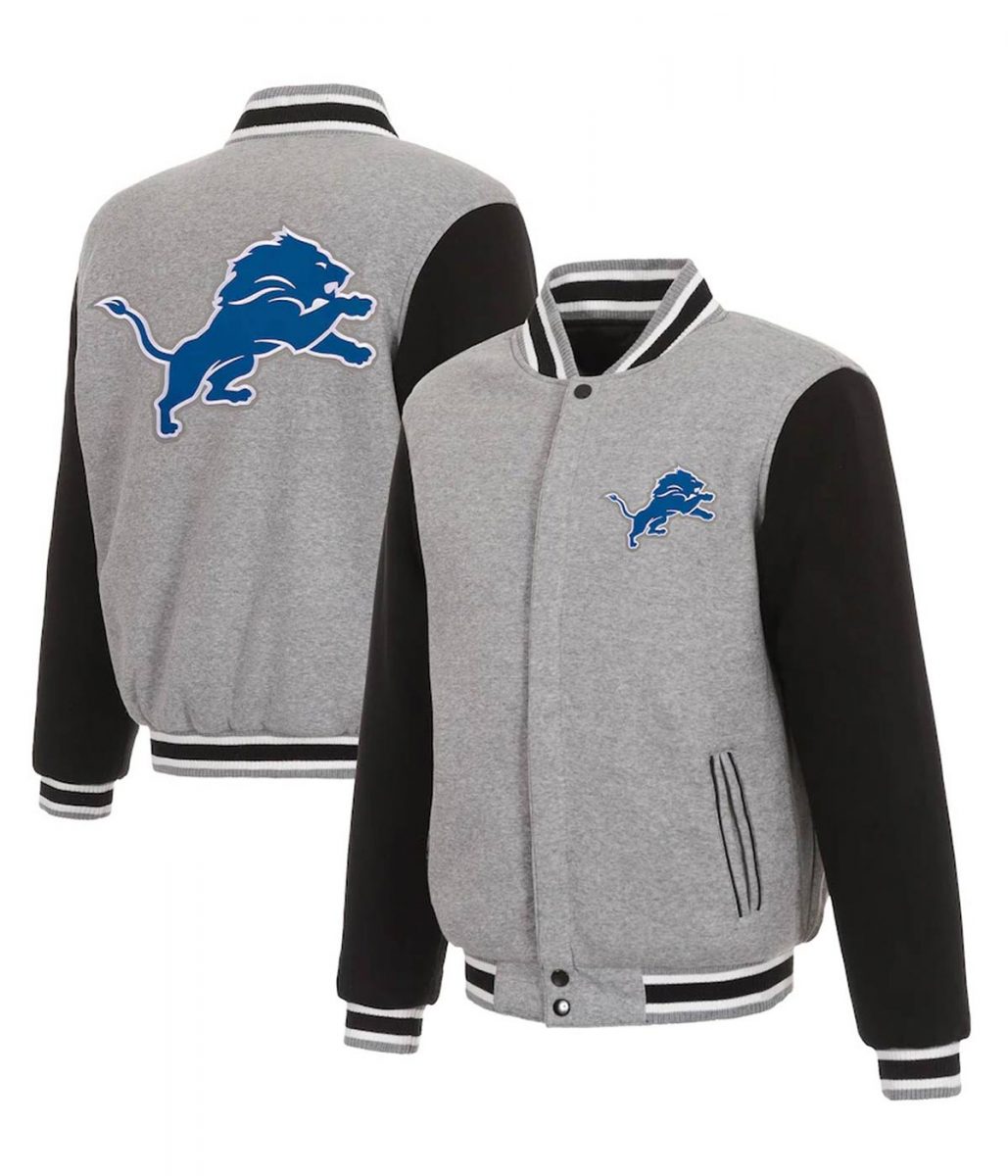 Varsity Detroit Lions Grey and Black Wool Jacket - Image 3